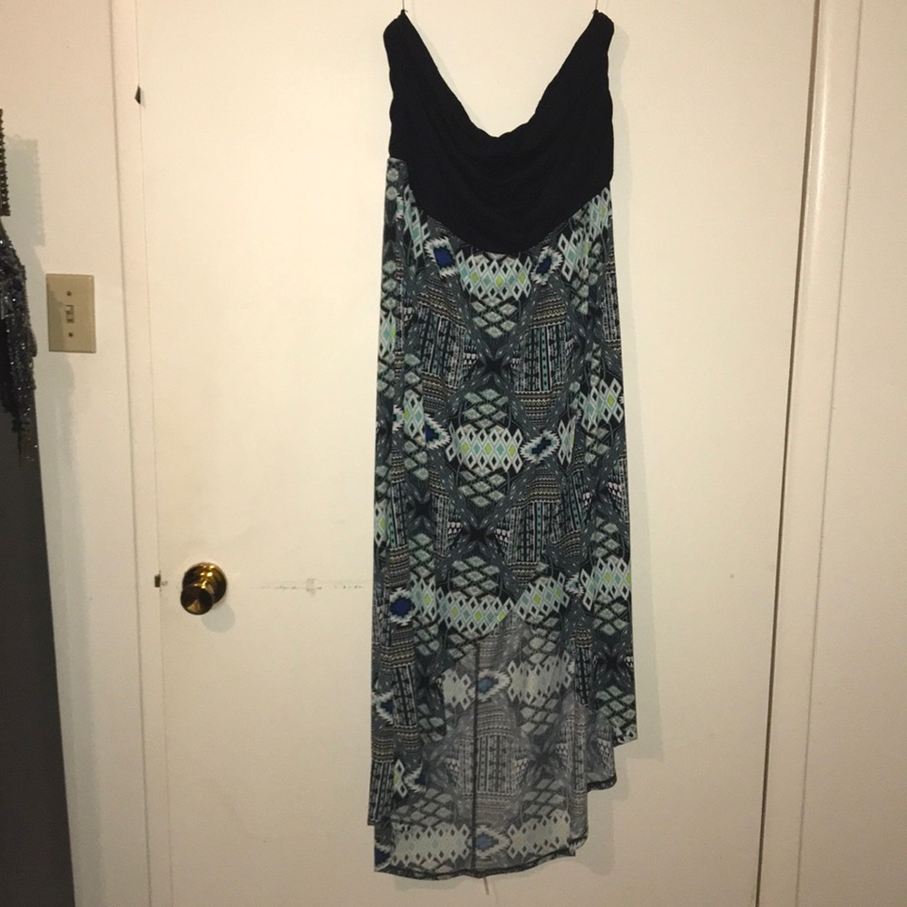 Strapless, high low, maxi